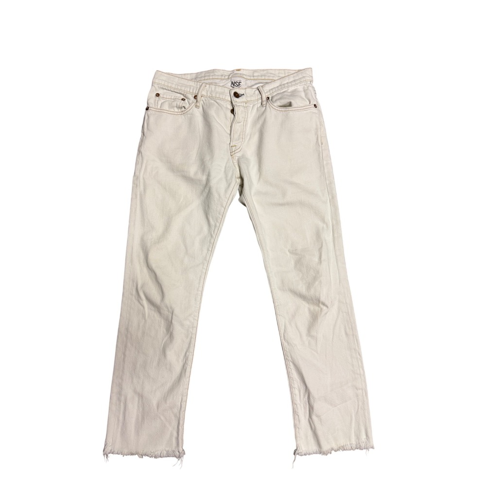 NSF Straight Slouch White Denim Jeans Button Fly Raw Hem Made in USA Size 27